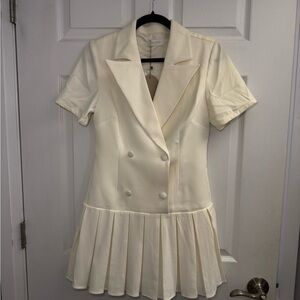 Meshki Quentin Suiting Double-Breasted Pleated Mini Dress